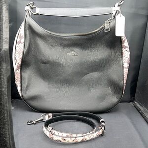 Coach Black Pebbled Leather Hobo with Pink Snake-Print Accents
